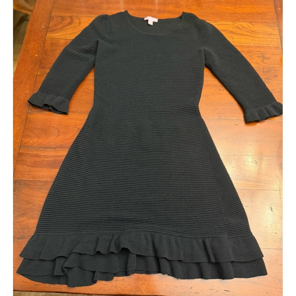 Lilly Pulitzer Black Ribbed‎ Ruffled Women's Medium Dress 100% Merino Wool